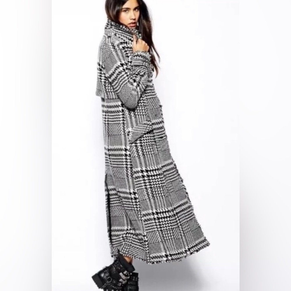 Free People Houndstooth Black and White Full Length Coat Size 2